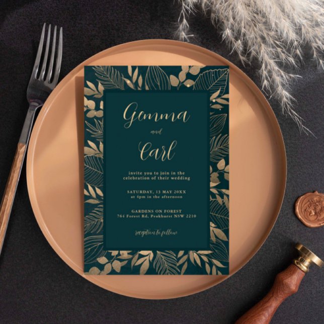 Gold Foliage Leaf Wedding Invitation (Creator Uploaded)