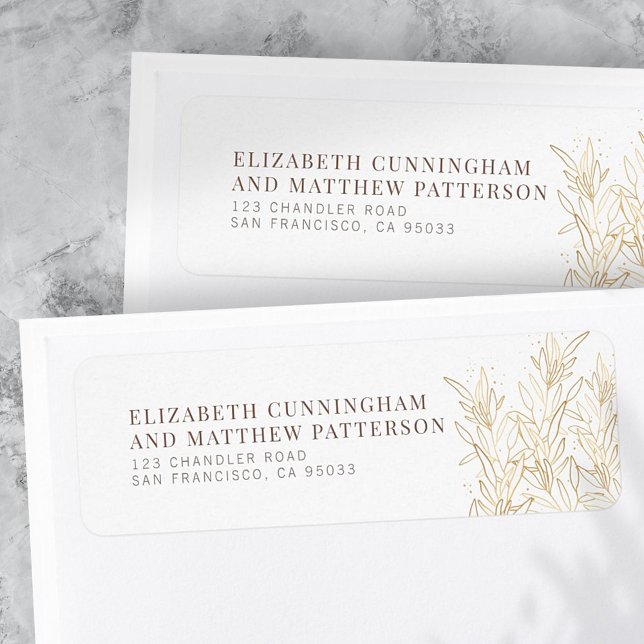 Gold Foliage Modern Wedding Return Address (Creator Uploaded)