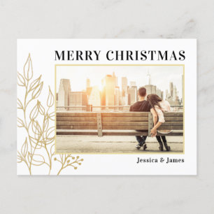 Gold Foliage Photo Merry Christmas Postcard