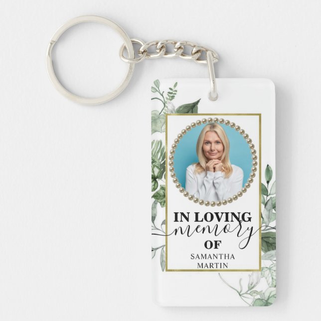 Gold Foliage Remembrance In Loving Memory Photo Key Ring (Front)