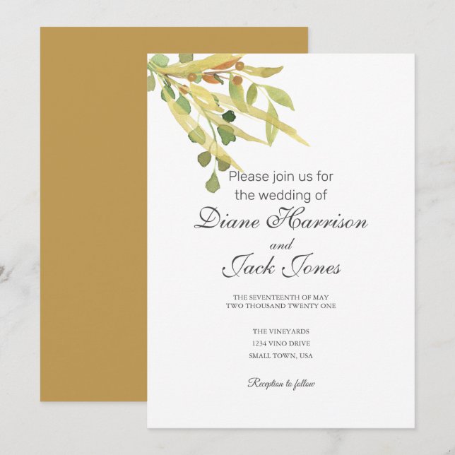 Gold Foliage Wedding Invitation (Front/Back)