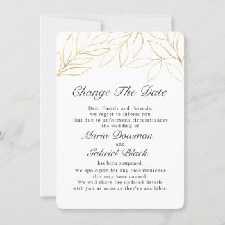 Gold Foliage Wedding Postponement Change Save The Save The Date