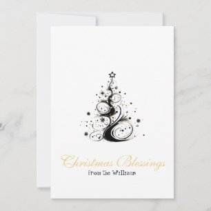 Gold Font Minimalist Christmas Tree Holiday Season Card