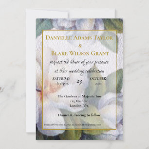 Gold Fonts, Ivory Magnolias Wedding Invitation