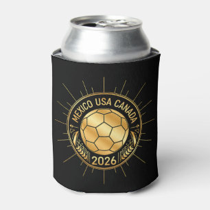 Gold Football Emblem 2026   Mexico USA Canada Can Cooler