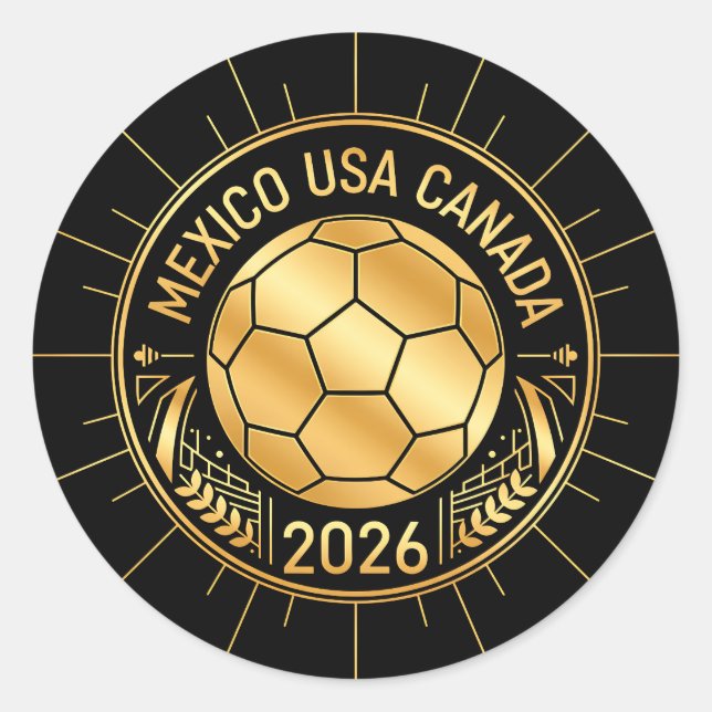 Gold Football Emblem 2026 | Mexico USA Canada Classic Round Sticker (Front)