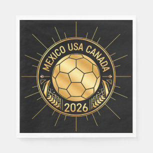 Gold Football Emblem 2026   Mexico USA Canada Napkin