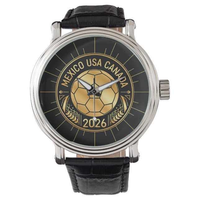 Gold Football Emblem 2026 | Mexico USA Canada Watch (Front)