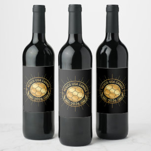 Gold Football Emblem 2026 Mexico USA Canada Wine Label