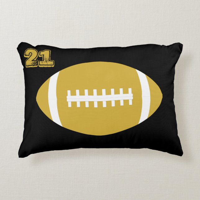 Gold Football Player Custom Jersey Number/Letters Decorative Cushion (Front)