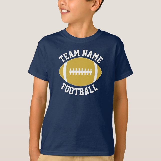 Gold Football Team Name, Player and Number Sports T-Shirt (Front)