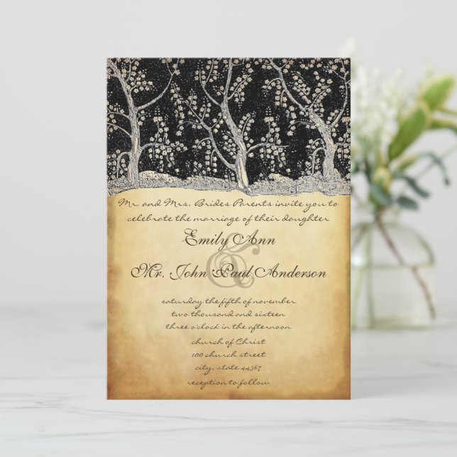 Gold Forest Romantic Tree Wedding Invitations (Standing Front)