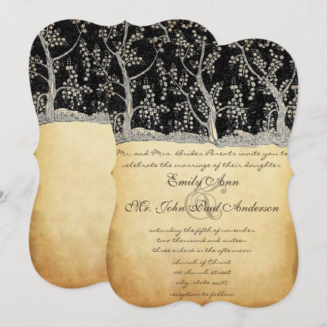 Gold Forest Romantic Tree Wedding Invitations (Front/Back)