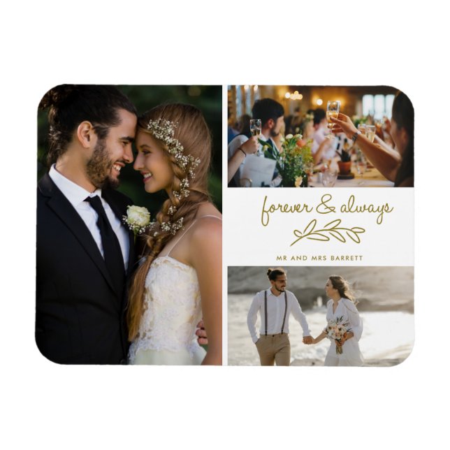 Gold Forever Always Photo Collage Wedding Magnet (Horizontal)