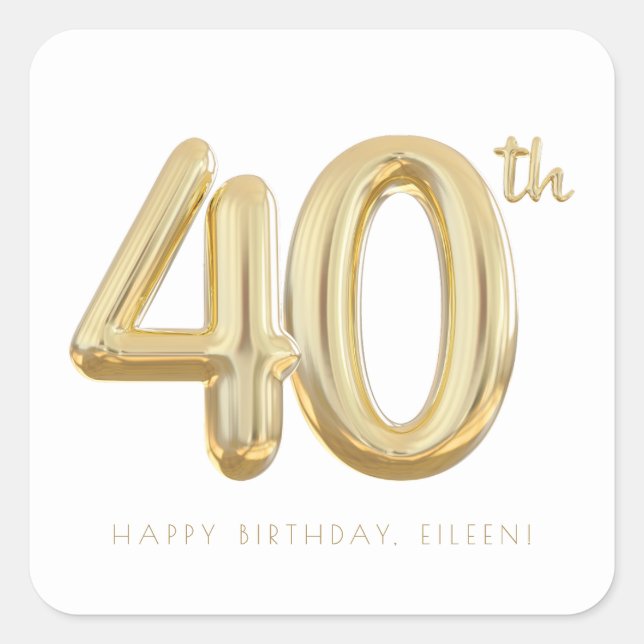 Gold Forty 40th Birthday Balloon Party Square Sticker (Front)