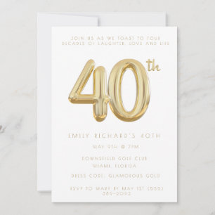 Gold Forty 40th Birthday Party Balloon Invitation