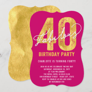 Gold Forty and Fabulous 40th Birthday Party Invite