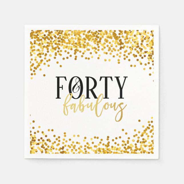 Gold Forty & Fabulous 40th Birthday Party Napkins (Front)