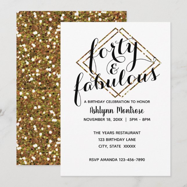 Gold Forty & Fabulous Invitation (Front/Back)