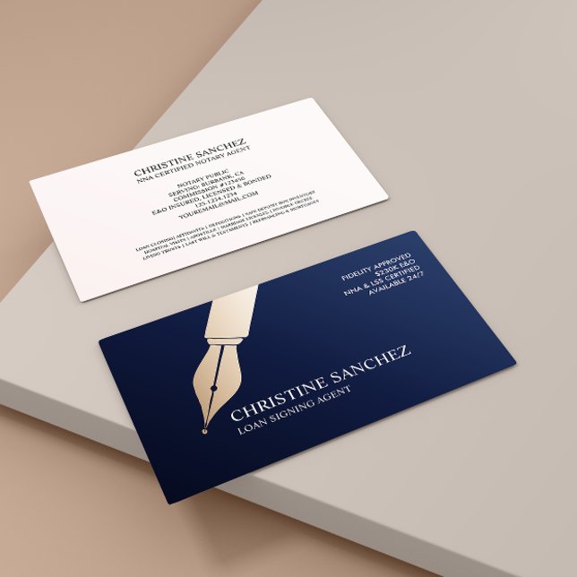 GOLD FOUNTAIN PEN PUBLIC NOTARY SINGNING AGENT BUSINESS CARD (Creator Uploaded)