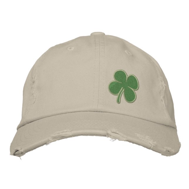 Gold Four Leaf Clover St. Patricks Embroidered Hat (Front)