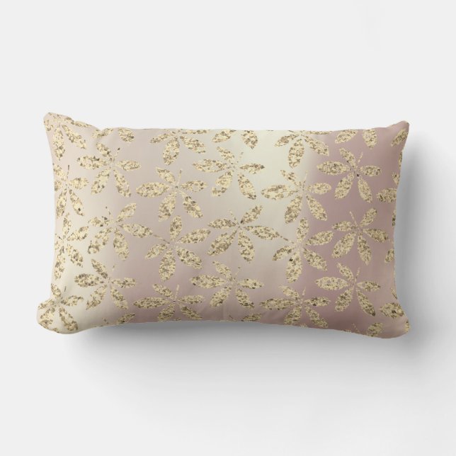 Gold Foxier Rose Gold Pink Metallic Grass Leafs Lumbar Cushion (Front)