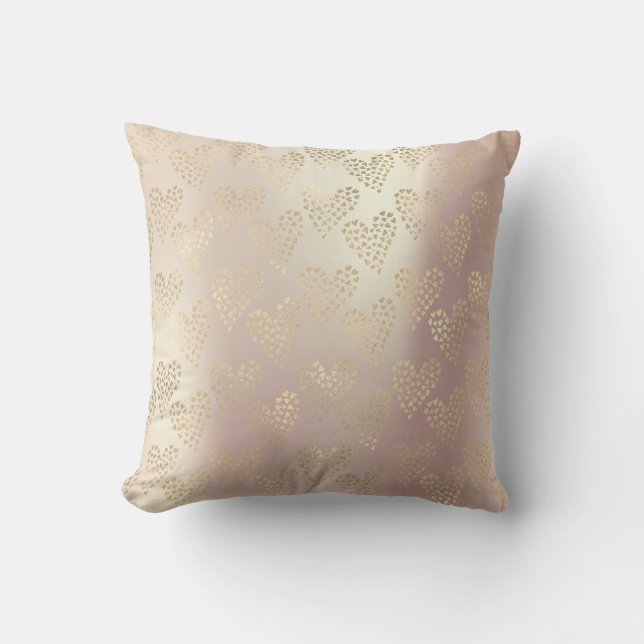 Gold Foxier Rose Gold Pink Metallic Hearts Cushion (Front)