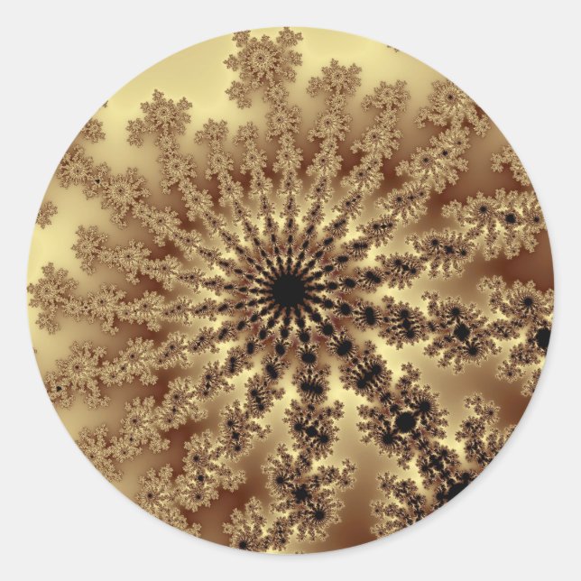 Gold Fractal Burst Classic Round Sticker (Front)