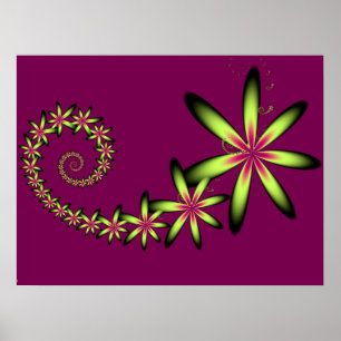 Gold Fractal Flowers Poster