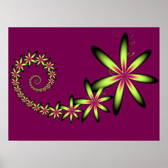 Gold Fractal Flowers Poster (Front)