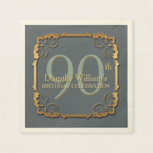 Gold Frame 90th Birthday Celebration Paper napkins