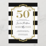 Gold Frame and Black Stripes Glitter 50th Birthday Invitation<br><div class="desc">Modern and elegant design printed Gold Frame and Black Stripes Glitter 50th Birthday Invitation that can be customised with your text. Please click the "Customise it" button and use our design tool to modify this template. Check out the Graphic Art Design store for other products that match this design!</div>