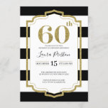 Gold Frame and Black Stripes Glitter 60th Birthday Invitation<br><div class="desc">Modern and elegant design printed Gold Frame and Black Stripes Glitter 60th Birthday Invitation that can be customised with your text. Please click the "Customise it" button and use our design tool to modify this template. Check out the Graphic Art Design store for other products that match this design!</div>