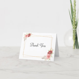 Gold frame and pink floral thank you cards