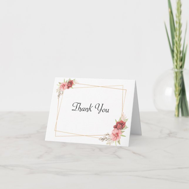 Gold frame and pink floral thank you cards (Front)