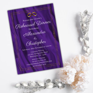 Gold Frame and Purple Silk Wedding Rehearsal Invitation
