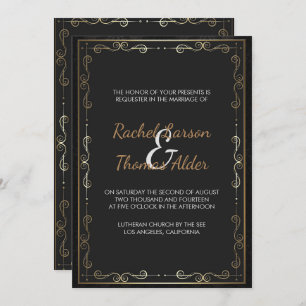 Gold Frame And Swirls Wedding Invitation