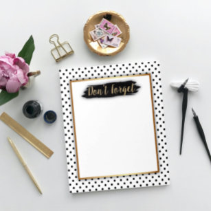 Gold Frame Black and White Polka Dot Don't Forget Notepad