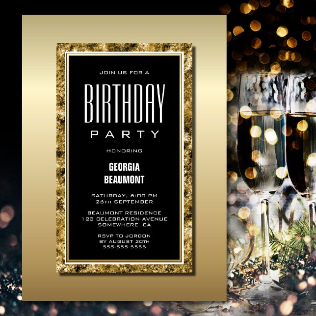 Gold Frame Black Birthday Party Invitation (Creator Uploaded)