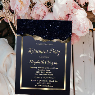  Gold Frame,Black Glitter Retirement  Invitation