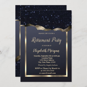 Gold Frame,Black Glitter Retirement Invitation