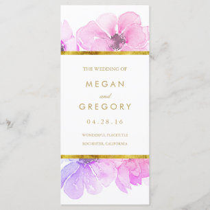 Gold Frame Blue and Purple Floral Wedding Programs Programme
