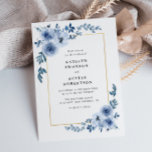 gold frame blue floral wedding invitation<br><div class="desc">blue flowers with a gold frame and a dusty back colour.
You can change the wording,  text size,  colours and font on this template.</div>