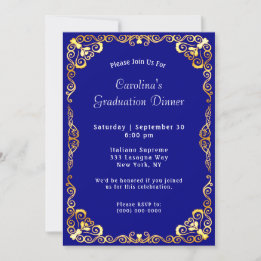 Gold Frame Blue Graduation Invitation