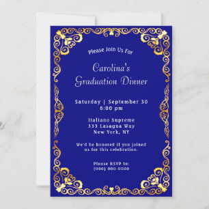 Gold Frame Blue Graduation Invitation