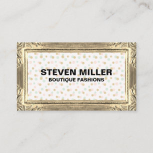 Gold Frame Borders Glitter Chic Polka Dots Business Card