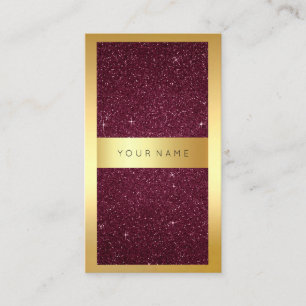 Gold Frame Burgundy Bordeaux Glitter Vertical Business Card