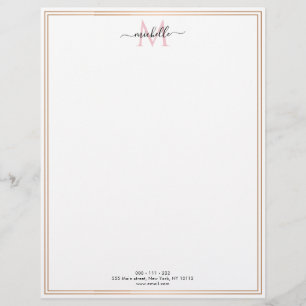 gold frame chic script monogram custom letterhead