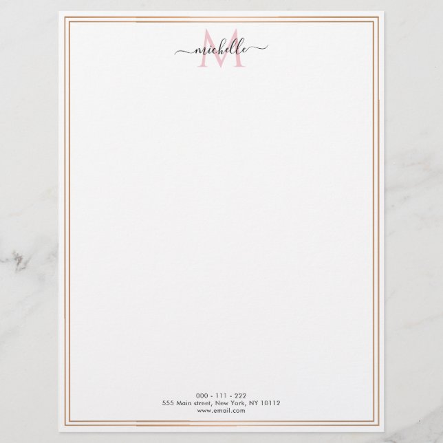 gold frame chic script monogram  custom letterhead (Front)