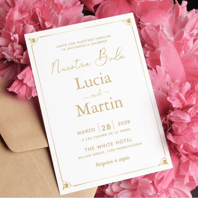 Gold Frame Cream Spanish Nuestra Boda Invitation (Creator Uploaded)
